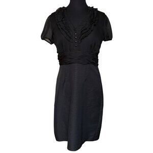 Dressbarn A-Line Black Ruffled V-neck Dress w/Polka Dots Pattern Women's Size 10